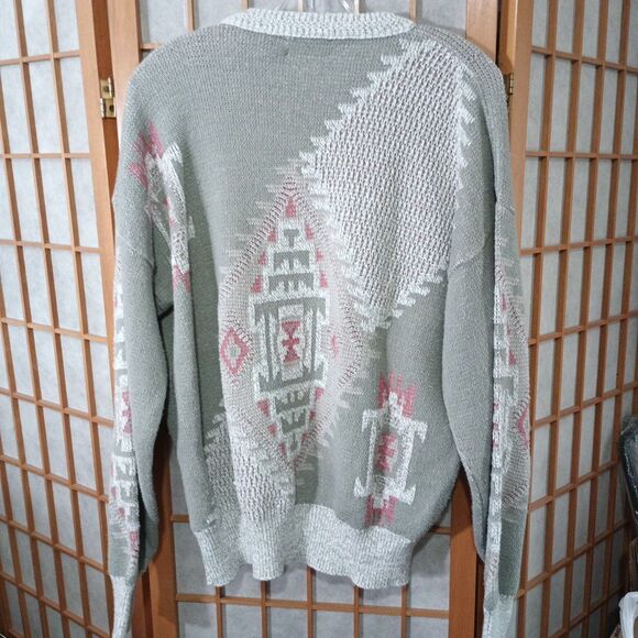 St Johns Bay Southwest Knit Sweater L 42-44 Gray 100% Cotton USA Vintage - Picture 3 of 11